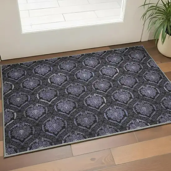 Purple And Gray Medallion Washable Area Rug With UV Protection Photo 2