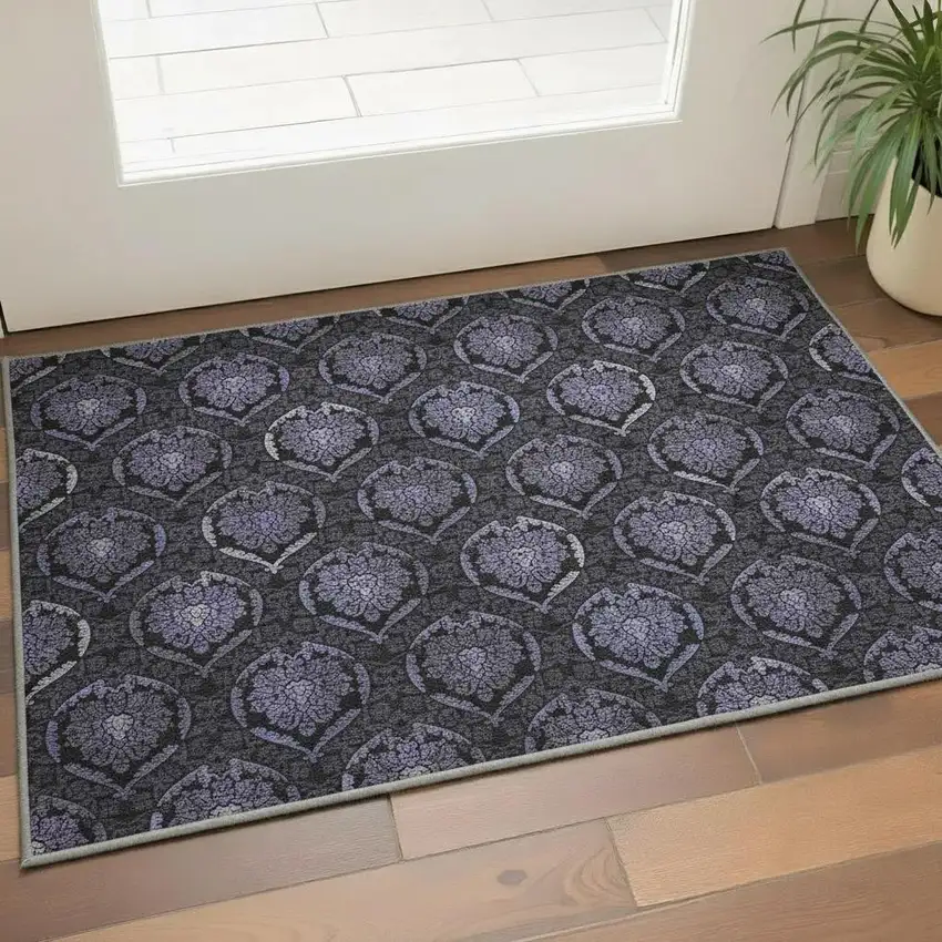 Purple And Gray Medallion Washable Area Rug With UV Protection Photo 2