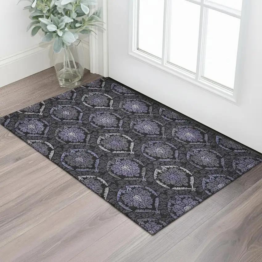 Purple And Gray Medallion Washable Area Rug With UV Protection Photo 1