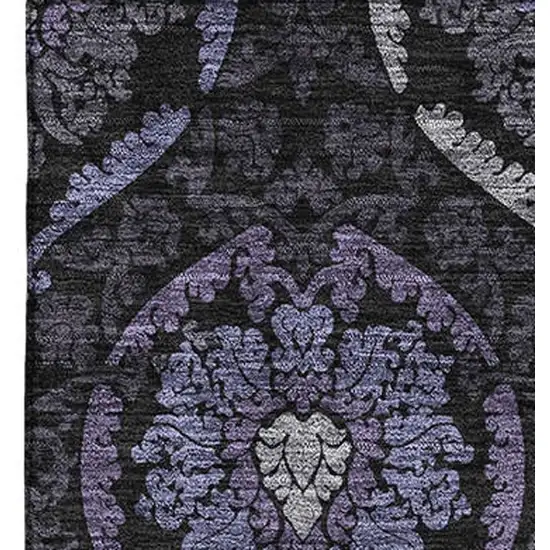 Purple And Gray Medallion Washable Area Rug With UV Protection Photo 3