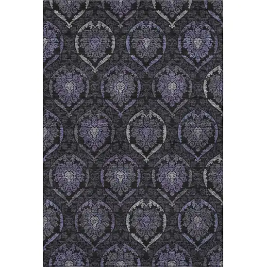 Purple And Gray Medallion Washable Area Rug With UV Protection Photo 4