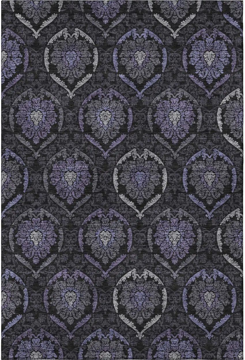 Purple And Gray Medallion Washable Area Rug With UV Protection Photo 4