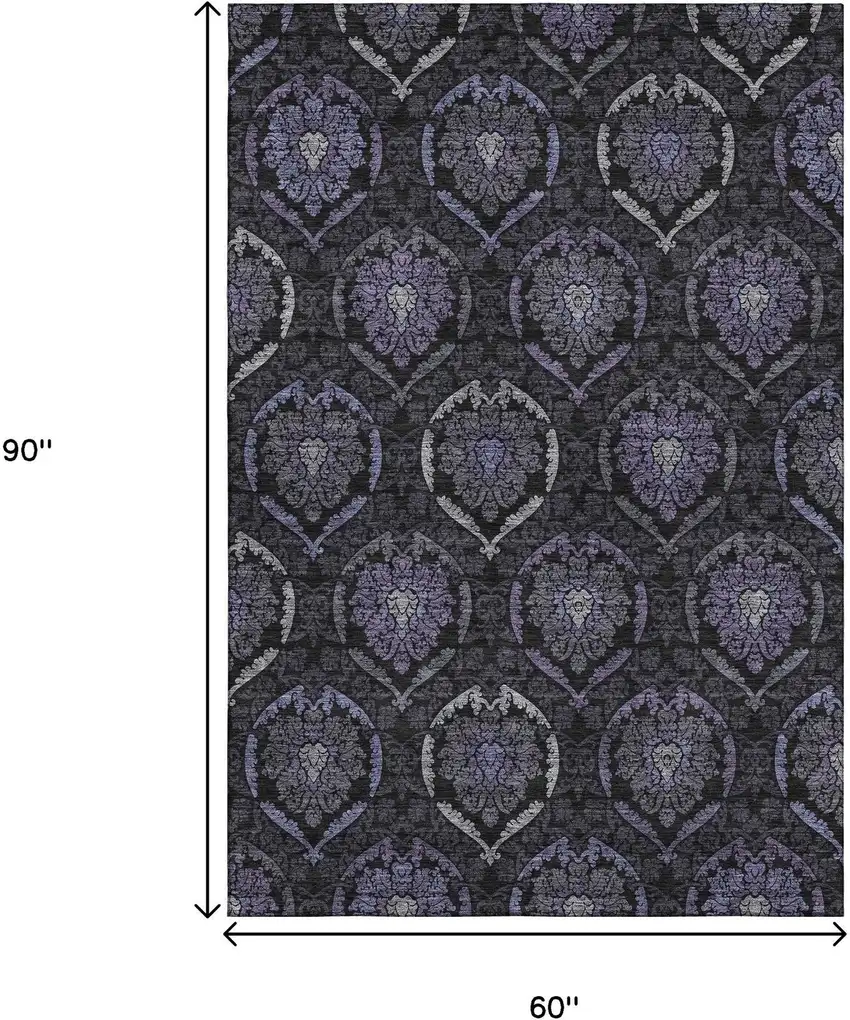 Purple And Gray Medallion Washable Area Rug With UV Protection Photo 3