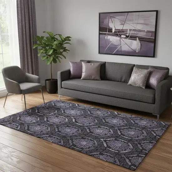 Purple And Gray Medallion Washable Area Rug With UV Protection Photo 1
