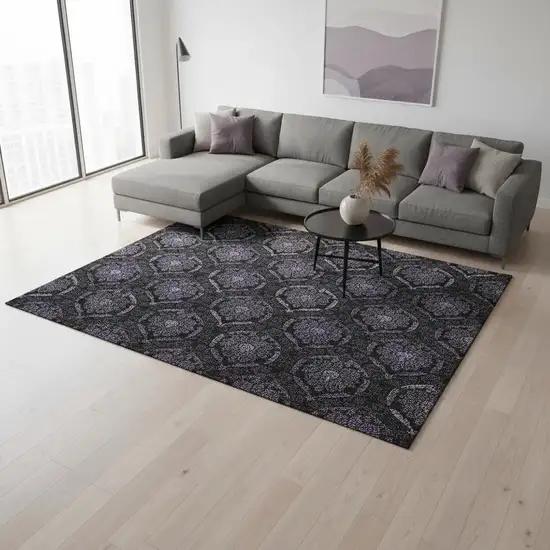 Purple And Gray Medallion Washable Area Rug With UV Protection Photo 2