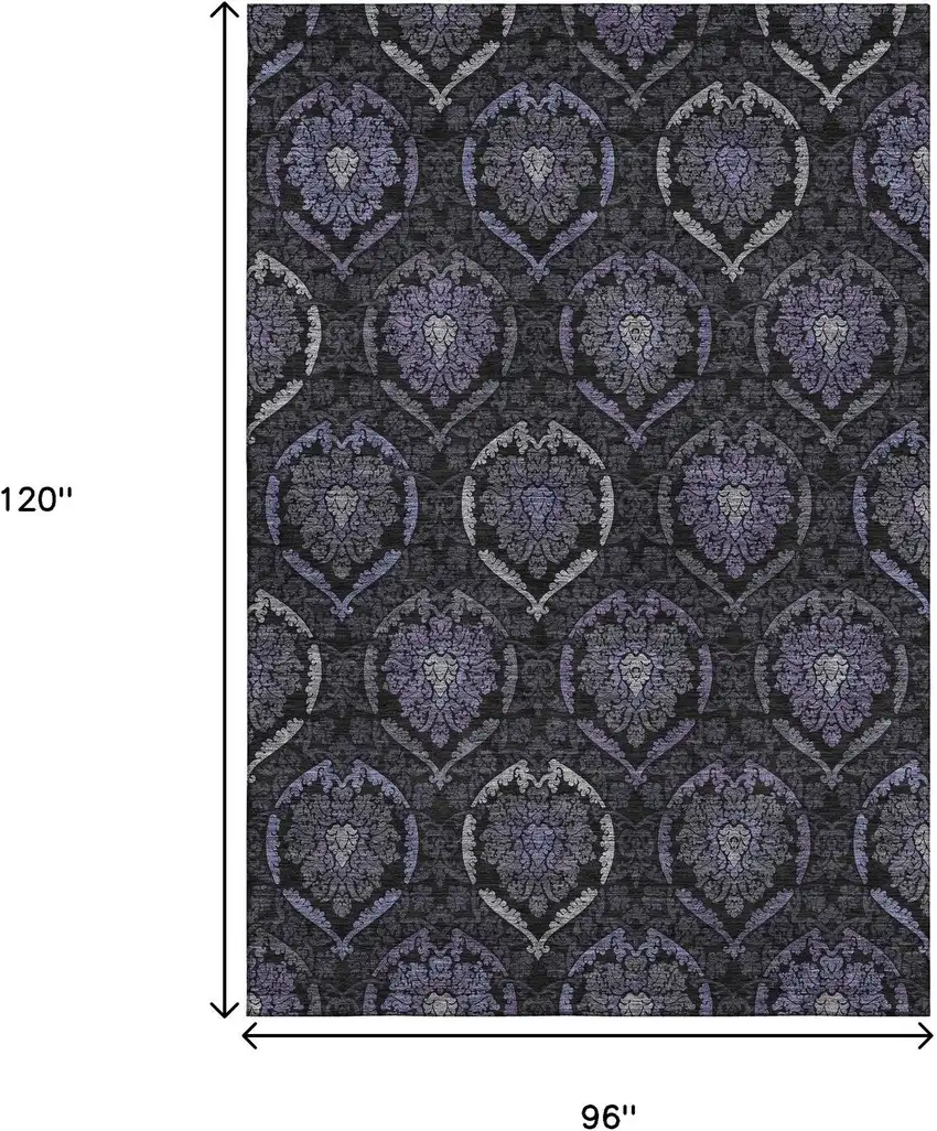 Purple And Gray Medallion Washable Area Rug With UV Protection Photo 3