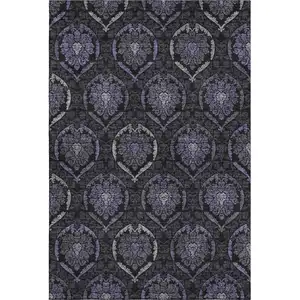 Photo of Purple And Gray Medallion Washable Area Rug With UV Protection