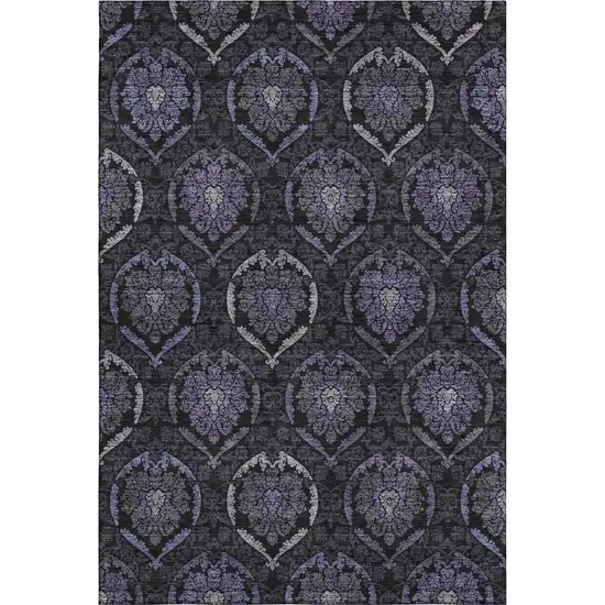 Purple And Gray Medallion Washable Area Rug With UV Protection Photo 1