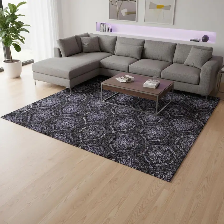 Purple And Gray Medallion Washable Area Rug With UV Protection Photo 2