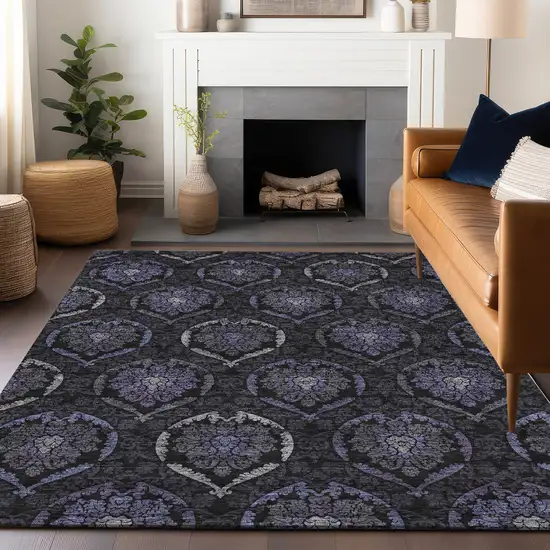 Purple And Gray Medallion Washable Area Rug With UV Protection Photo 6