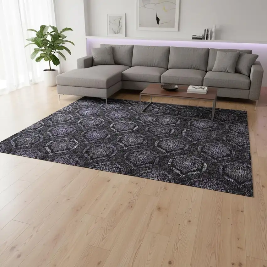 Purple And Gray Medallion Washable Area Rug With UV Protection Photo 2