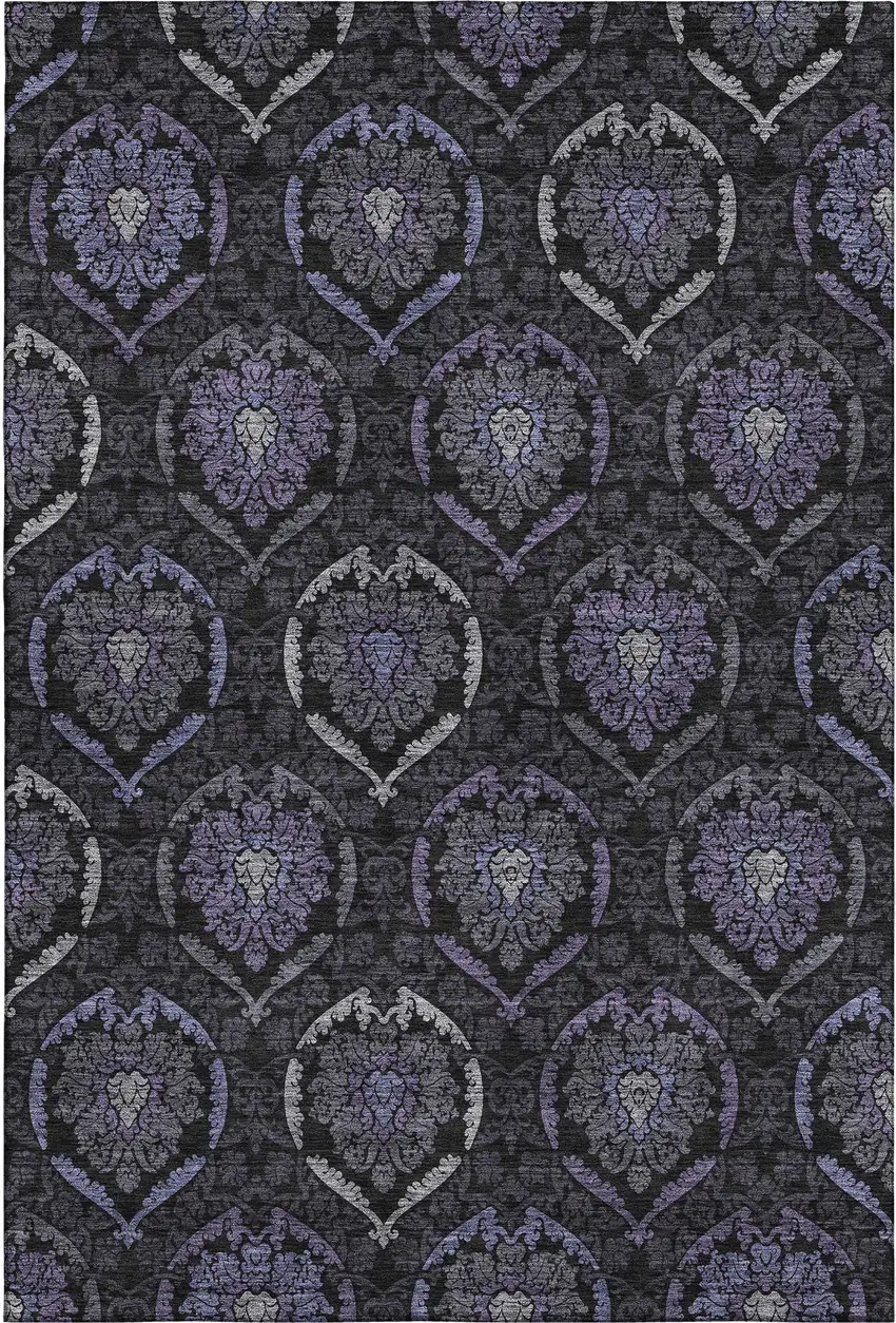 Purple And Gray Medallion Washable Area Rug With UV Protection Photo 1