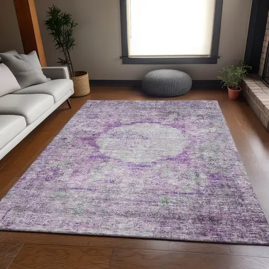 Purple And Gray Oriental Washable Area Rug With UV Protection Photo 4