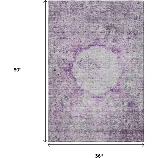 Purple And Gray Oriental Washable Area Rug With UV Protection Photo 3