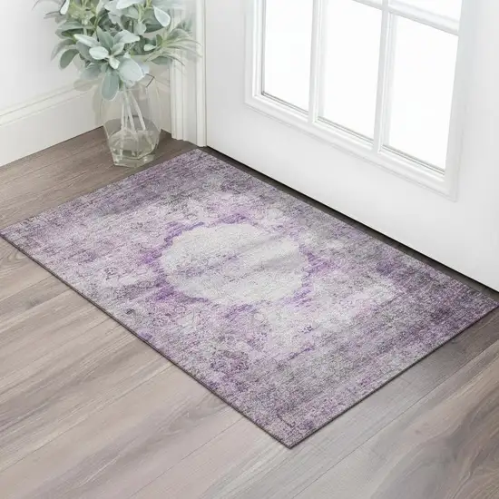 Purple And Gray Oriental Washable Area Rug With UV Protection Photo 1