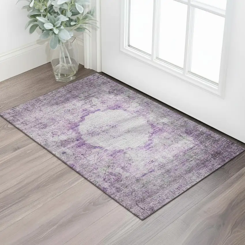 Purple And Gray Oriental Washable Area Rug With UV Protection Photo 1