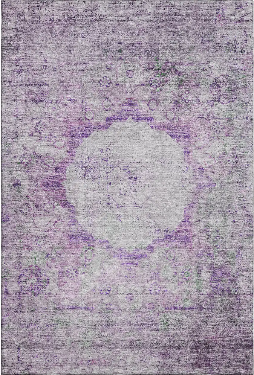 Purple And Gray Oriental Washable Area Rug With UV Protection Photo 1