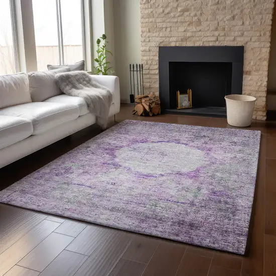 Purple And Gray Oriental Washable Area Rug With UV Protection Photo 5
