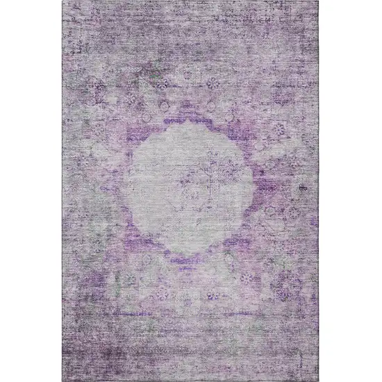 Purple And Gray Oriental Washable Area Rug With UV Protection Photo 3