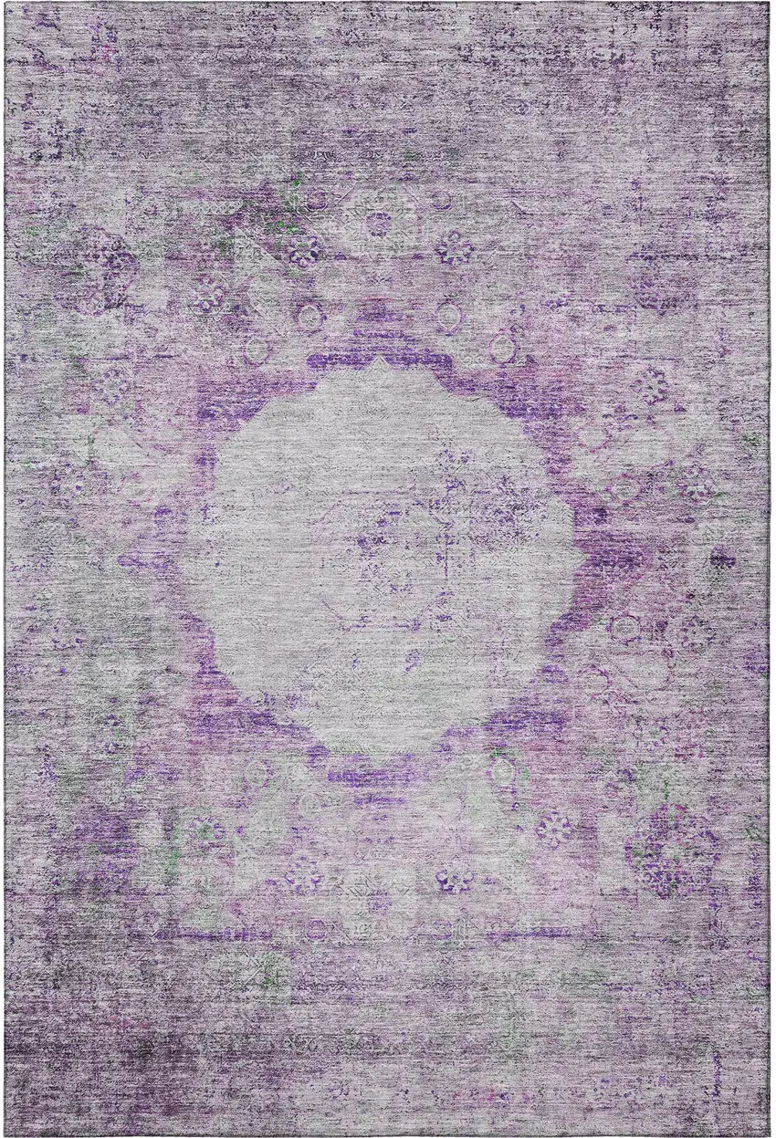 Purple And Gray Oriental Washable Area Rug With UV Protection Photo 3