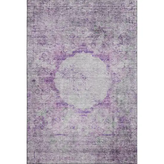 Purple And Gray Oriental Washable Area Rug With UV Protection Photo 1