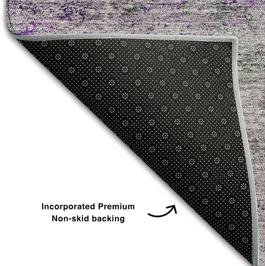Purple And Gray Oriental Washable Area Rug With UV Protection Photo 6