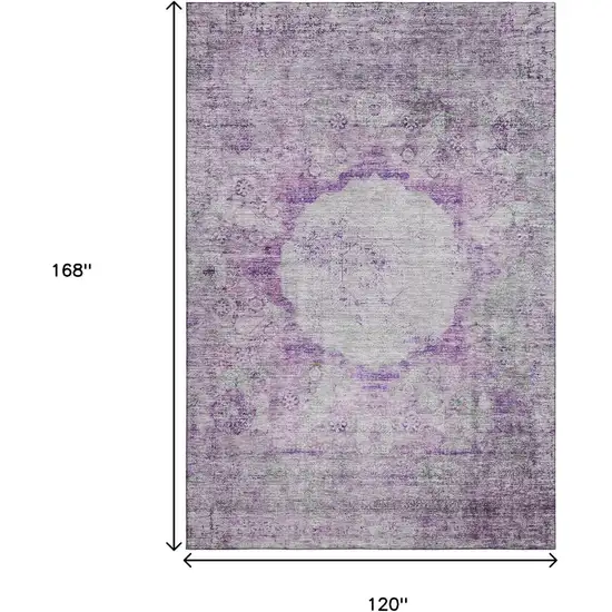 Purple And Gray Oriental Washable Area Rug With UV Protection Photo 3