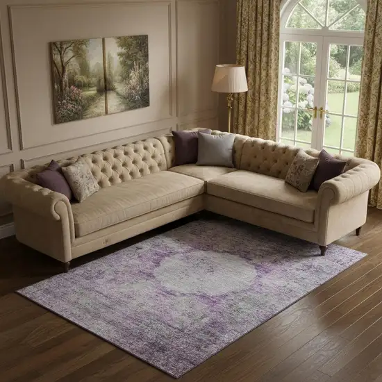 Purple And Gray Oriental Washable Area Rug With UV Protection Photo 1