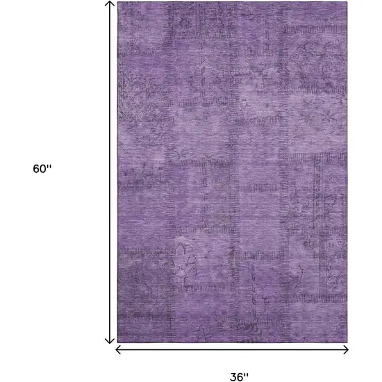 Purple And Gray Patchwork Washable Area Rug With UV Protection Photo 7