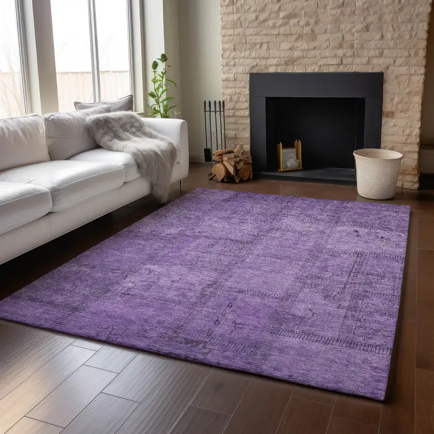 Purple And Gray Patchwork Washable Area Rug With UV Protection Photo 6