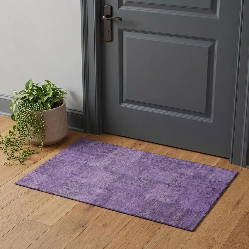 Purple And Gray Patchwork Washable Area Rug With UV Protection Photo 1