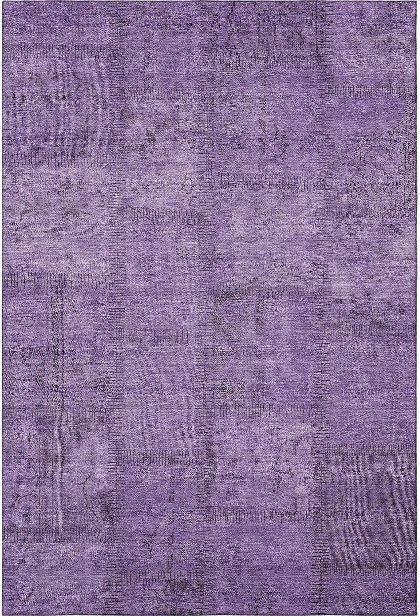Purple And Gray Patchwork Washable Area Rug With UV Protection Photo 3
