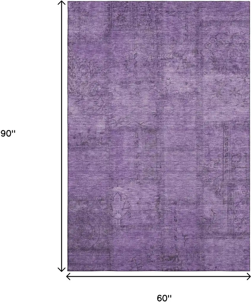 Purple And Gray Patchwork Washable Area Rug With UV Protection Photo 3