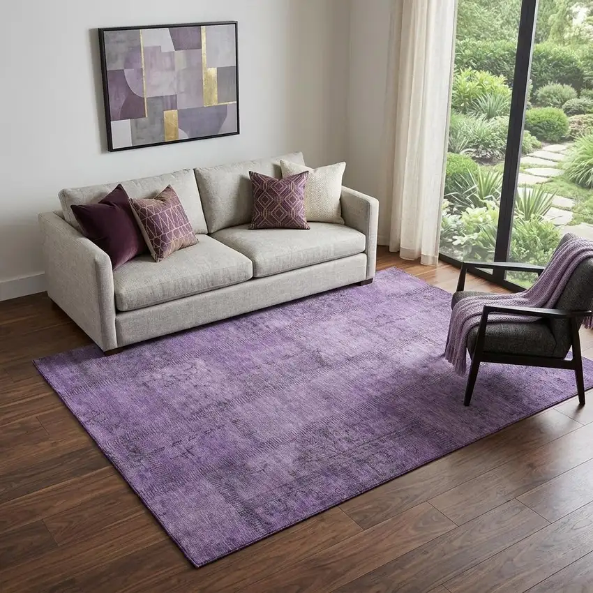 Purple And Gray Patchwork Washable Area Rug With UV Protection Photo 1