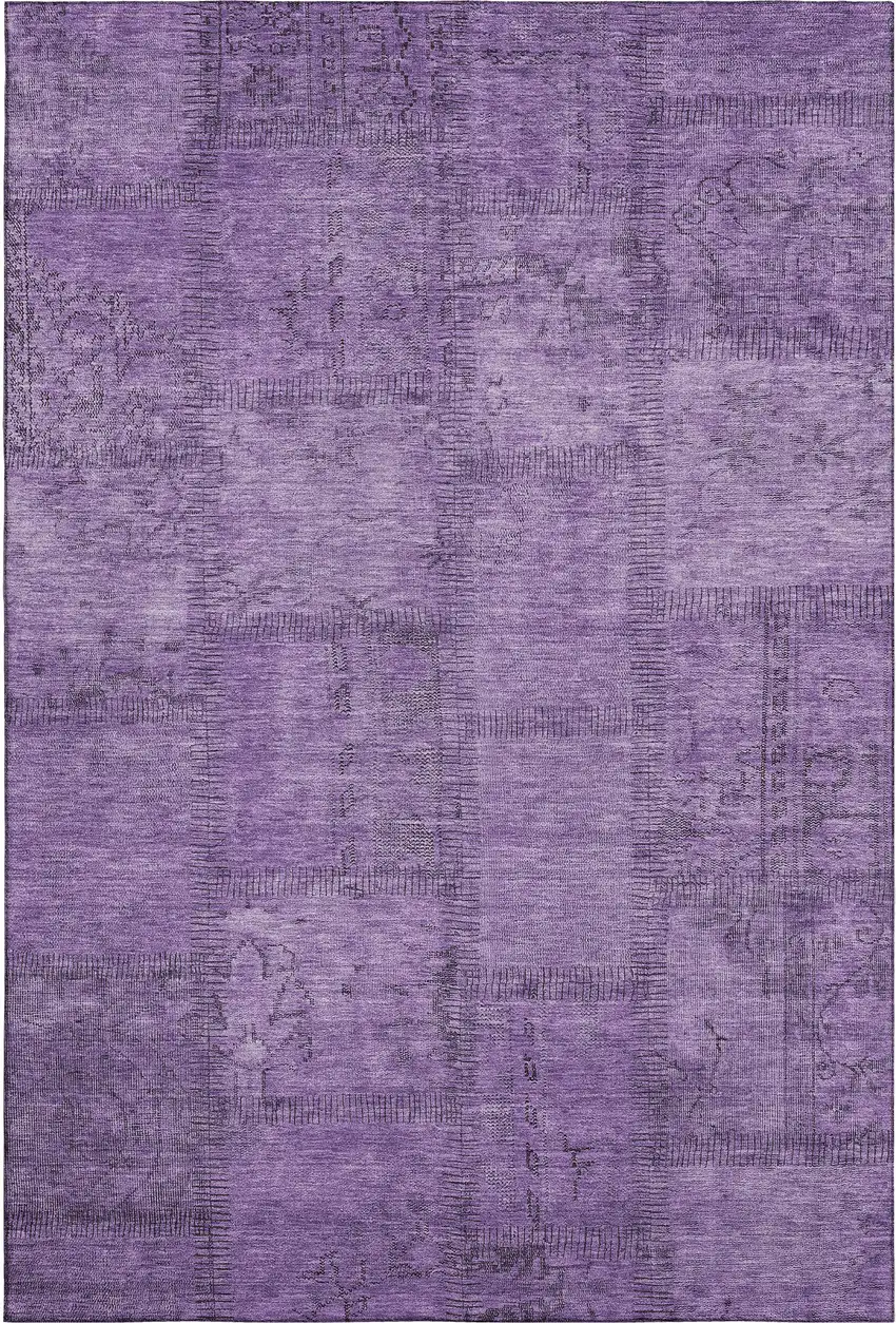 Purple And Gray Patchwork Washable Area Rug With UV Protection Photo 2