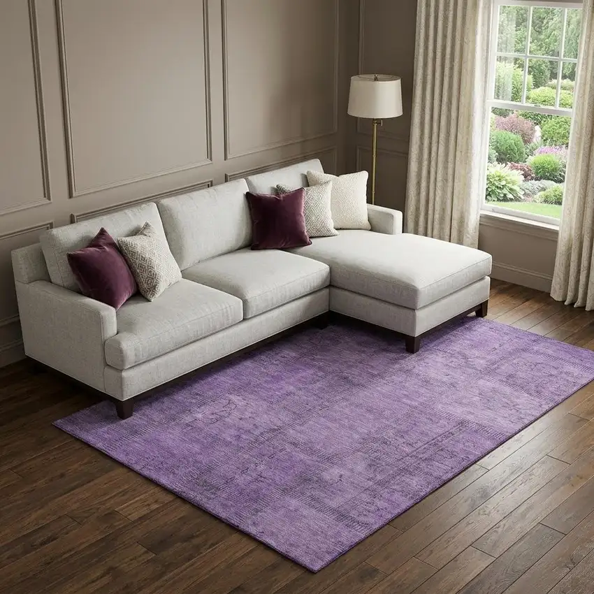 Purple And Gray Patchwork Washable Area Rug With UV Protection Photo 1