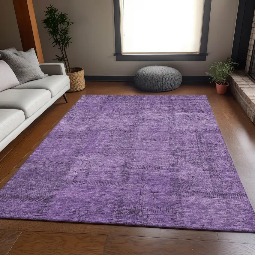 Purple And Gray Patchwork Washable Area Rug With UV Protection Photo 5