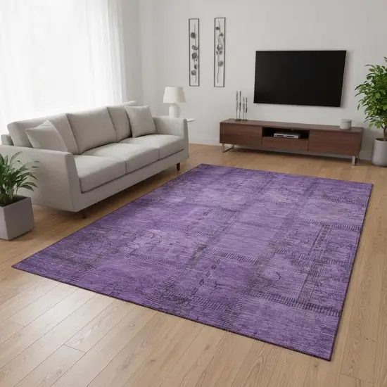 Purple And Gray Patchwork Washable Area Rug With UV Protection Photo 1