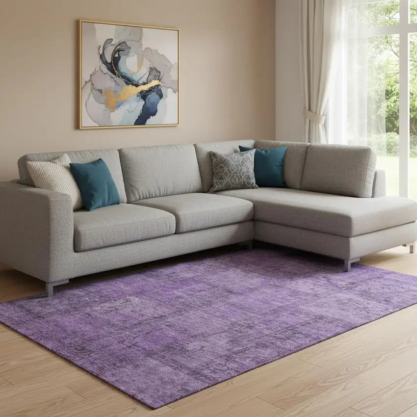 Purple And Gray Patchwork Washable Area Rug With UV Protection Photo 1