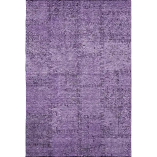 Purple And Gray Patchwork Washable Area Rug With UV Protection Photo 2