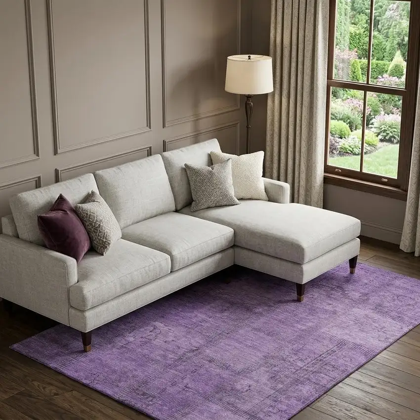 Purple And Gray Patchwork Washable Area Rug With UV Protection Photo 1