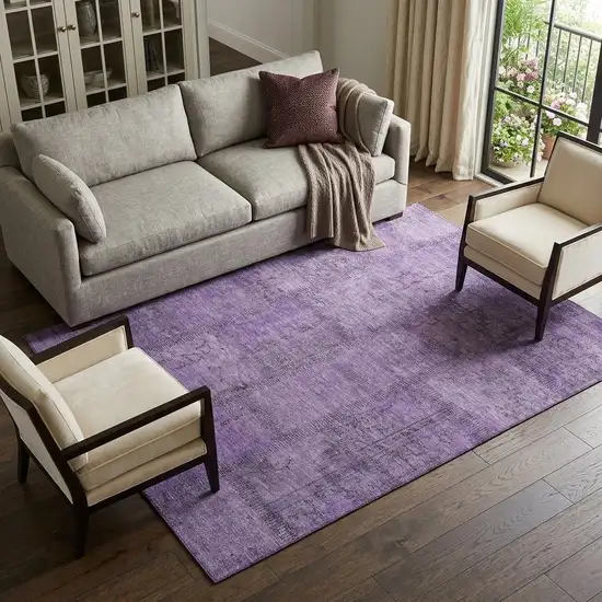 Purple And Gray Patchwork Washable Area Rug With UV Protection Photo 1