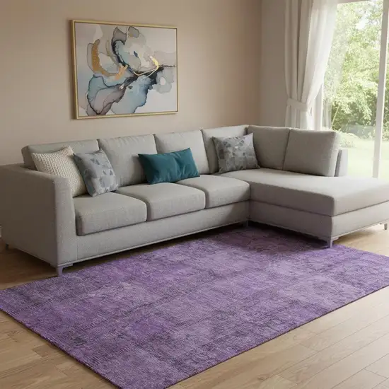 Purple And Gray Patchwork Washable Area Rug With UV Protection Photo 1