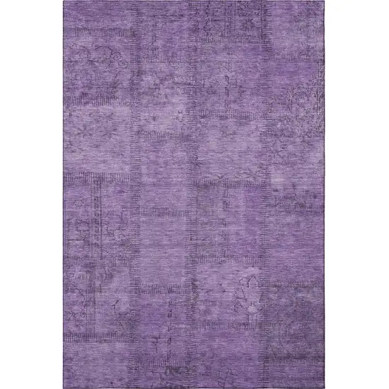 Purple And Gray Patchwork Washable Area Rug With UV Protection Photo 4