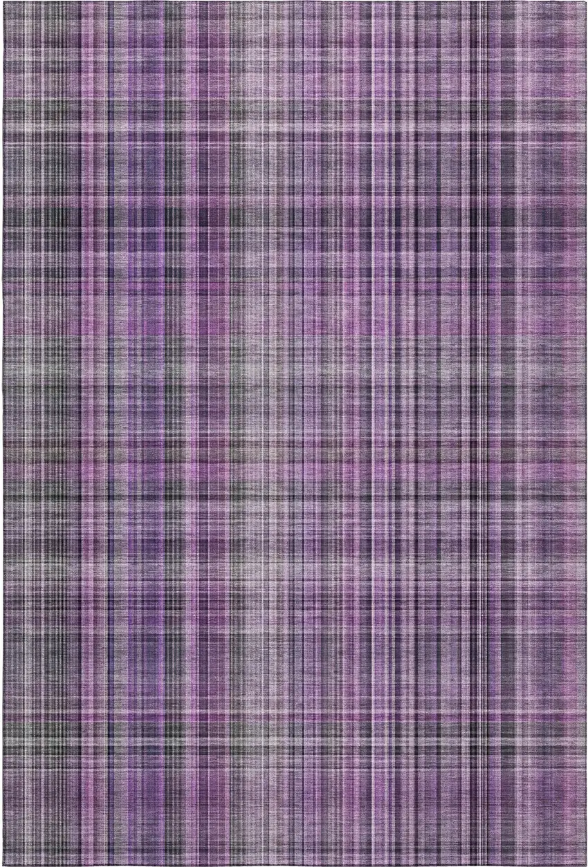 Purple And Gray Plaid Washable Area Rug With UV Protection Photo 1