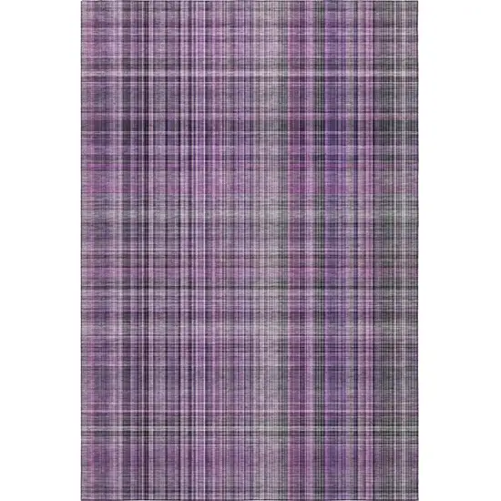Purple And Gray Plaid Washable Area Rug With UV Protection Photo 4