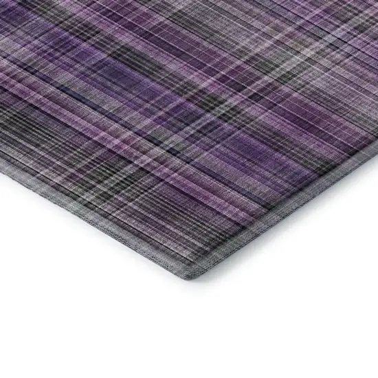 Purple And Gray Plaid Washable Area Rug With UV Protection Photo 8