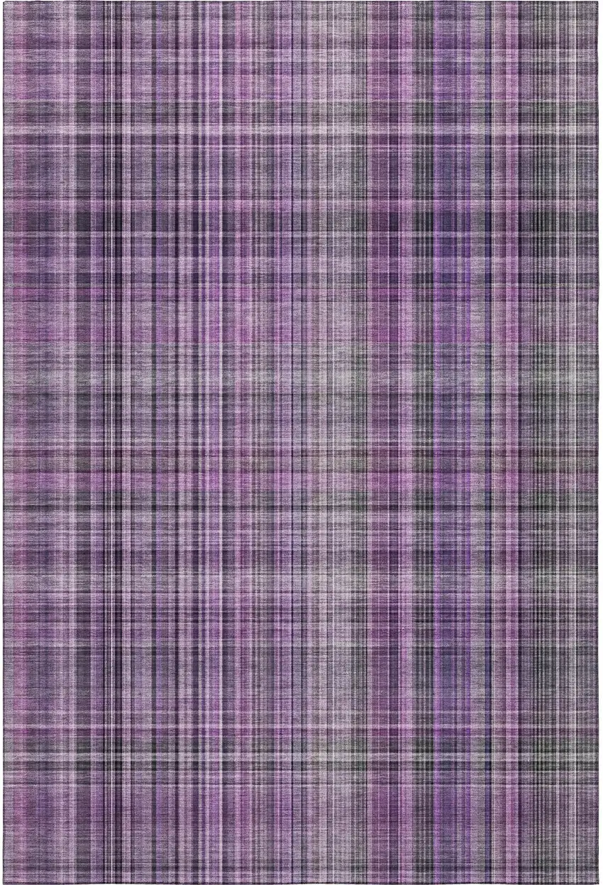 Purple And Gray Plaid Washable Area Rug With UV Protection Photo 4