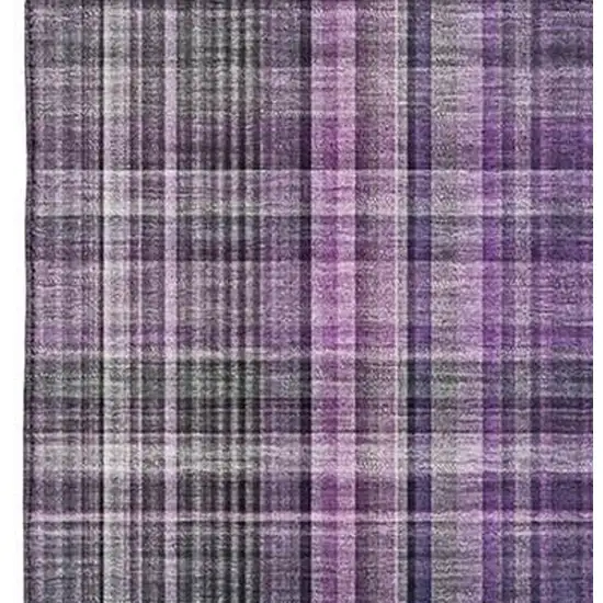 Purple And Gray Plaid Washable Area Rug With UV Protection Photo 3