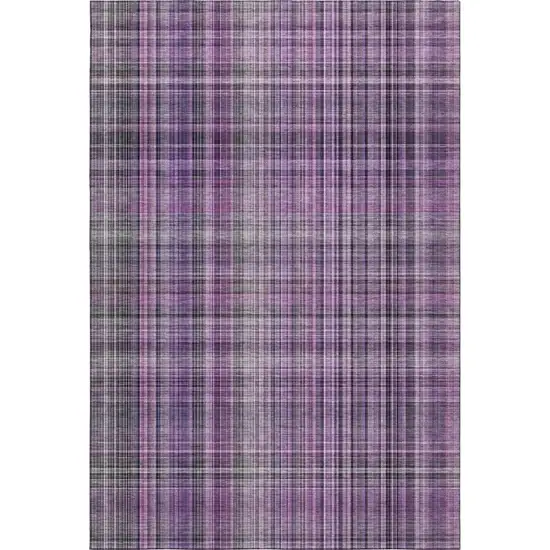 Purple And Gray Plaid Washable Area Rug With UV Protection Photo 1